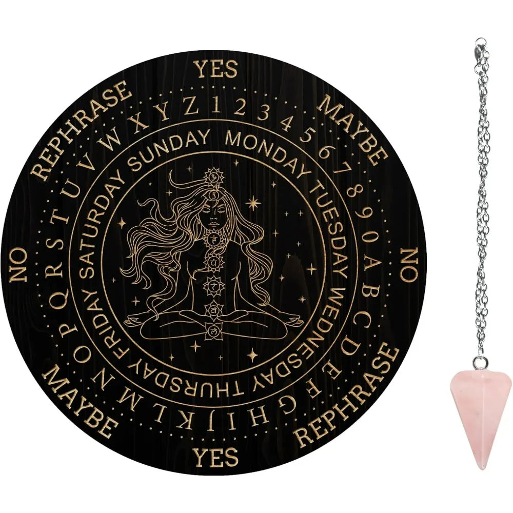 Plateau de Pendule en Bois – Divination & pendule Cristal de Quartz Rose