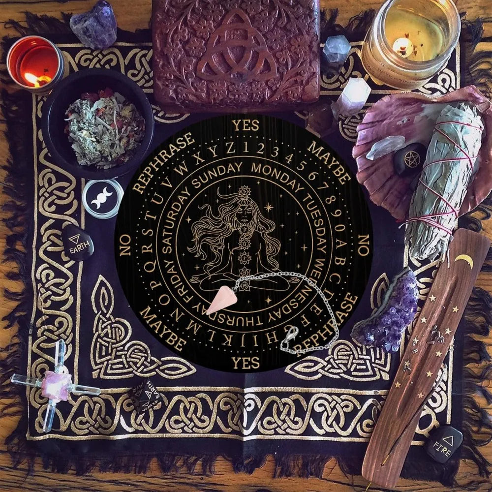 Plateau de Pendule en Bois – Divination & pendule Cristal de Quartz Rose