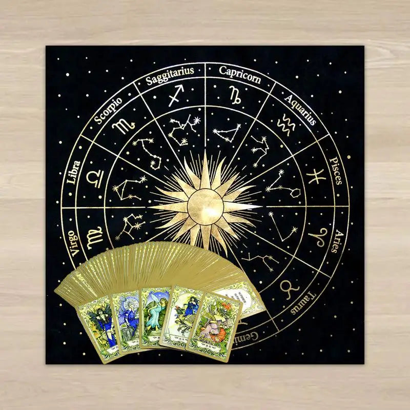 Nappe de Tarot en Velours – Pentagramme doré & Autel de sorcière