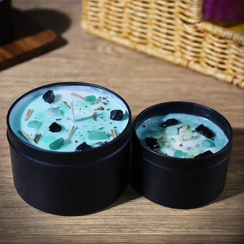 Lot de 2 Bougies Aromathérapie Cristaux & Fleurs – Boîte Étain