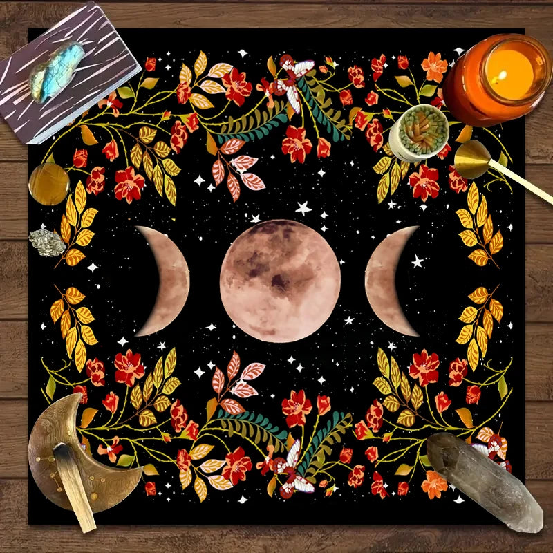 Tapis de Tarot Fleur de Lune – Nappe d'Autel Astrologie