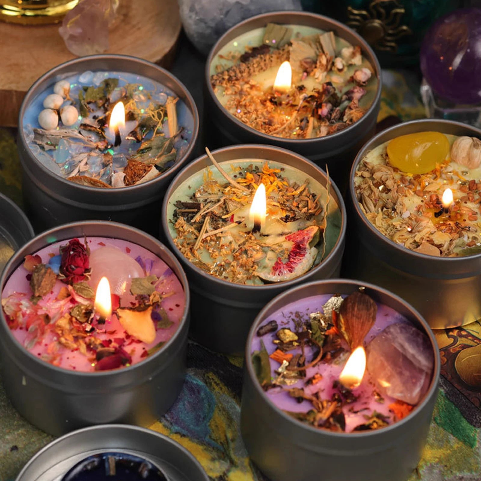 Bougie Cristaux Premium – Cire de Soja & Fleurs Séchées Artisanale