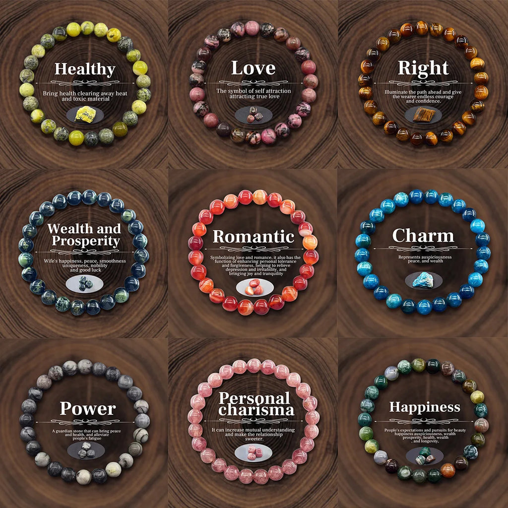 Bracelet en Perles de Pierre Naturelle 8mm – Richesse, Amour & Protection