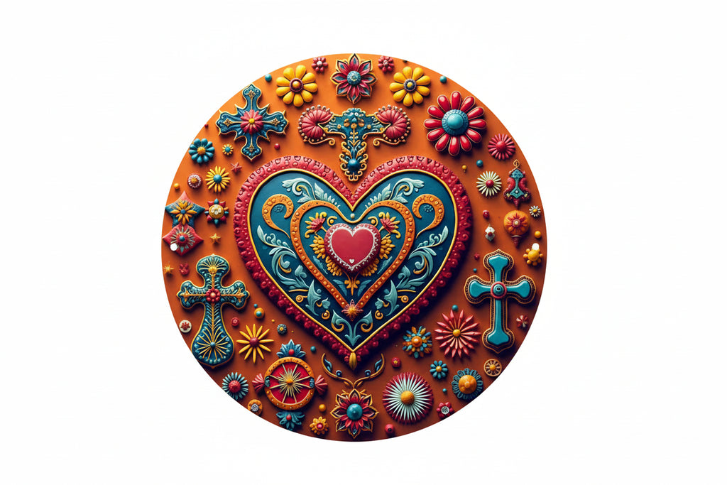 Décoration Murale Ex-voto Mexicain – Cœur & Croix Bohème