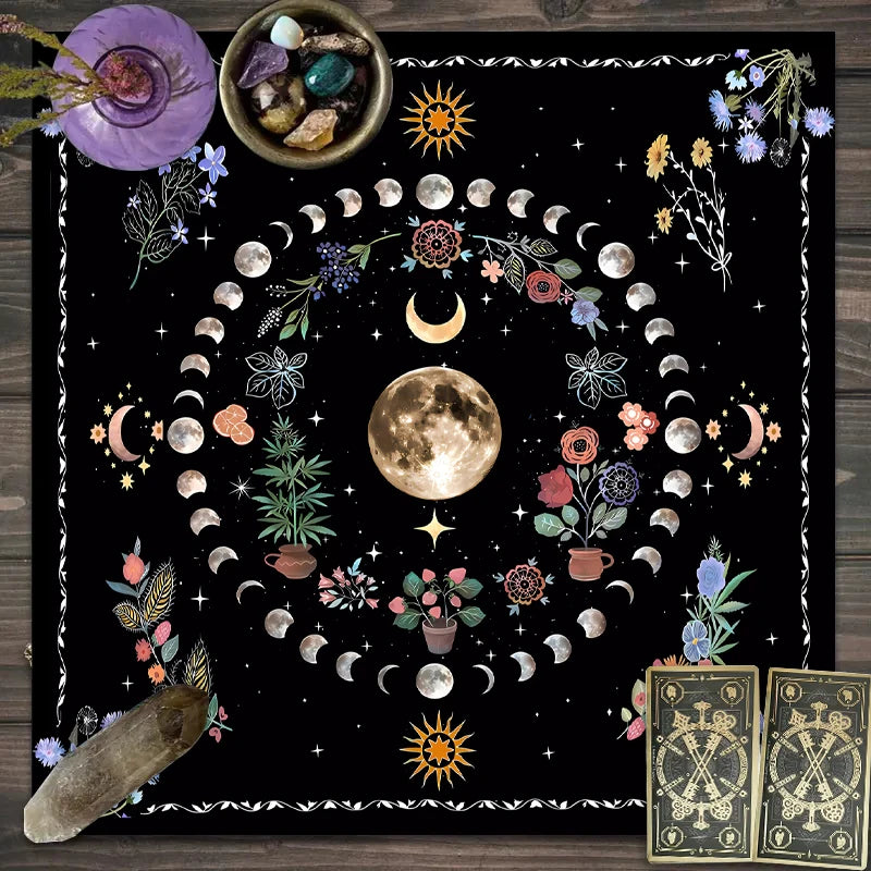 Tapis de Tarot Fleur de Lune – Nappe d'Autel Astrologie