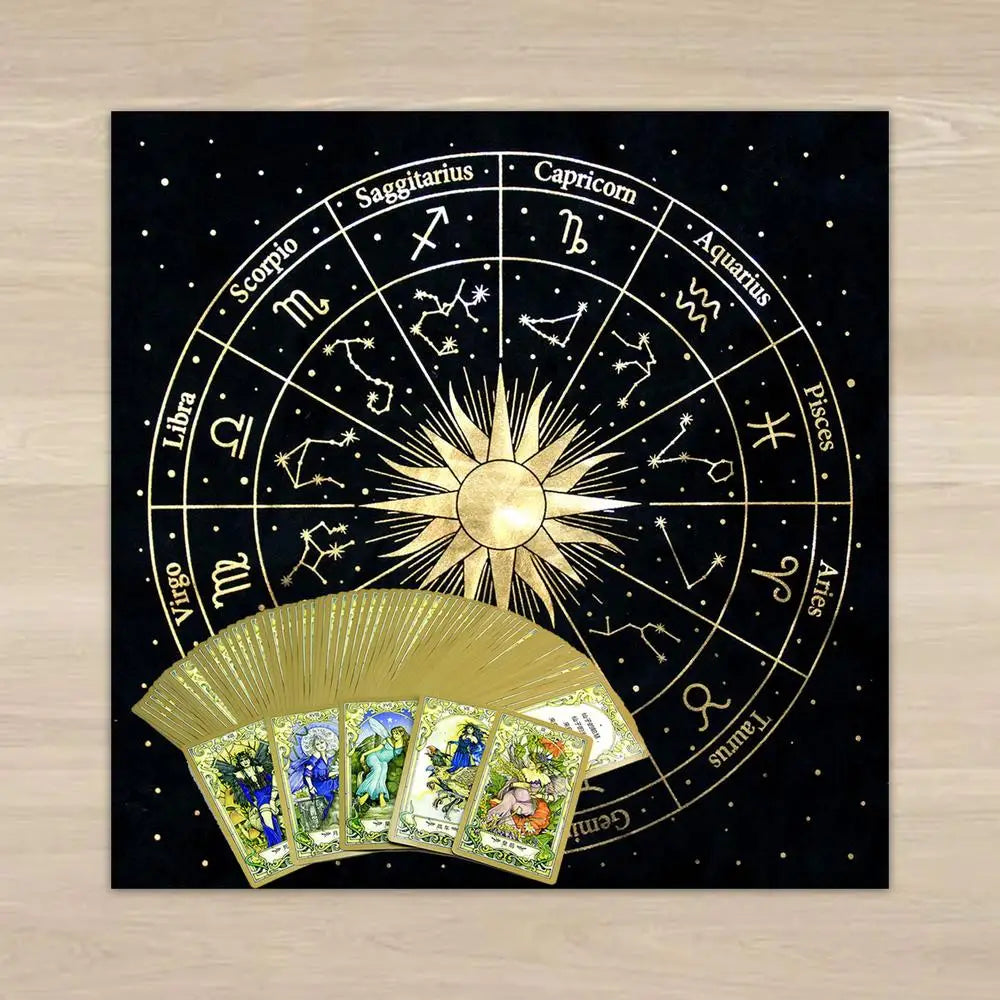 Nappe de Tarot en Velours – Pentagramme doré & Autel de sorcière