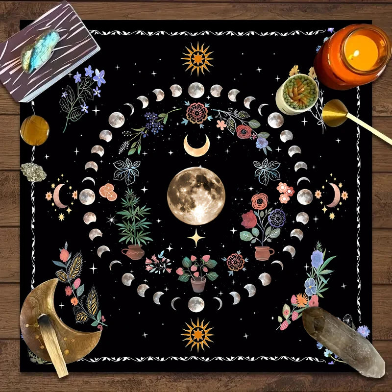 Tapis de Tarot Fleur de Lune – Nappe d'Autel Astrologie